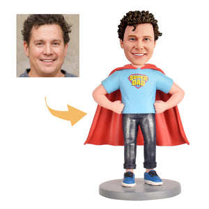 Father's Day Gift Custom Bobblehead - Super Dad in a Red Cape