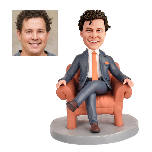 Father's Day Gift Custom Bobblehead - Dad is Sitting on the Sofa