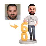 60th Birthday Gift for Dad Custom Bobbleheads - Dad in a Gray T-shirt