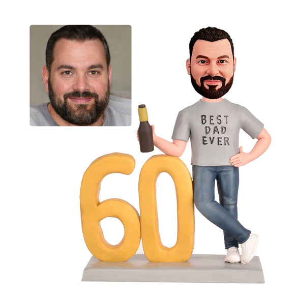 60th Birthday Gift for Dad Personalized Bobbleheads - Best Dad Ever