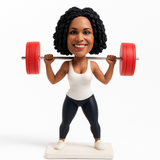 Custom Female Fitness Bobblehead with Barbell Squat Pose