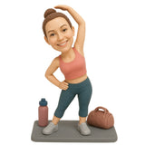 Custom Female Fitness Bobblehead with Stretching Pose – Outfit Customization Available