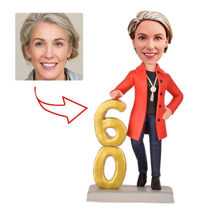 Gifts for 60th Birthday Woman - Custom Bobbleheads - The Lady in the Red Coat