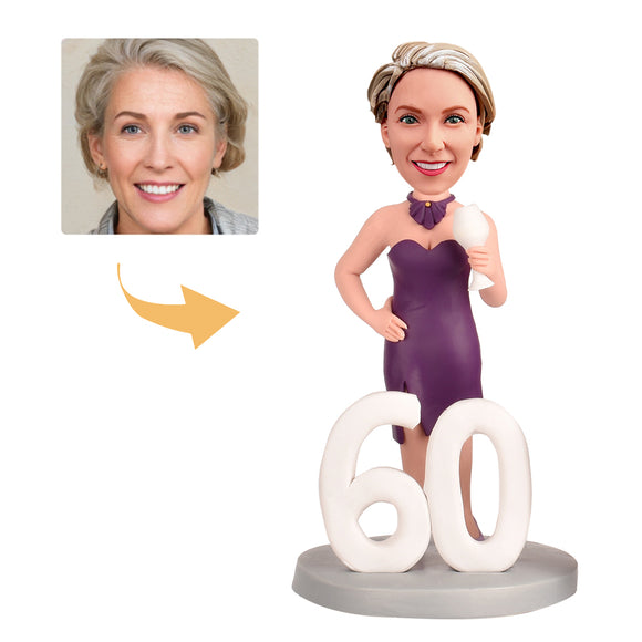 Gifts for 60th Birthday Woman - Custom Bobbleheads - The Lady in the Purple Dress