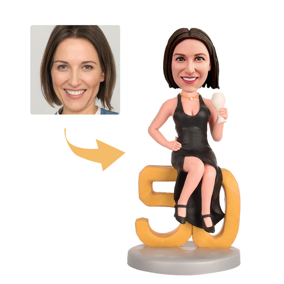 50th Birthday Gift Ideas for Women - Custom Bobbleheads - The Lady in the Black Dress