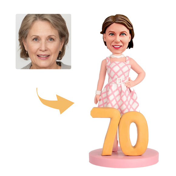 70th Birthday Gift for Woman - Personalized Custom Bobbleheads - The Popular Heroine
