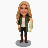 Custom Fishing Women Bobbleheads – Outfit Customization Available