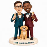 Wedding Gifts for Gay Men – Custom Gay Couple Bobbleheads with Dog & Champagne | Customize Any Outfit & Pose