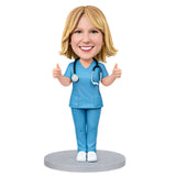 Female Nurse Wearing Blue Scrubs Custom bobbleheads