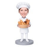 Female Baker Holding a Basket of Bread  Custom Bobblehead