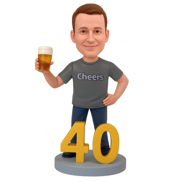40th Gifts for Men- Custom Bobbleheads -  Cheers to 40th Birthday