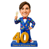 Custom 40th Birthday Bobblehead Gift for Men with Champagne -– Customizable Any Outfit & Pose