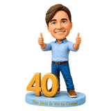Custom 40th Birthday Bobblehead for Men Giving Two Thumbs Up -- Optional Outfit & Pose Customization