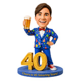 Custom 40th Birthday Bobblehead for Men in a Party Suit –– Customizable Any Outfit & Pose
