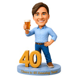 Custom 40th Birthday Bobblehead for Men Holding a Beer –- Customizable Any Outfit & Pose