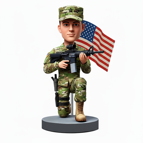 personalized Army Man Holding Gun Bobbleheads