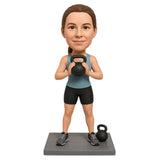 Custom Female Fitness Bobblehead with Kettlebell – Outfit Customization Available