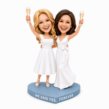 Lesbian Wedding Gifts – Custom Lesbian Couple Bobbleheads with Champagne | Customize Any Outfit & Pose