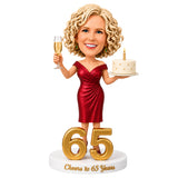 Cheers to 65 – Custom 65th Birthday Bobblehead for Her – Customizable Any Outfit & Pose