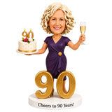 Cheers to 90 – Custom 90th Birthday Bobblehead for Her – Customizable Any Outfit & Pose