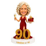 Cheers to 90 –- Custom 90th Birthday Bobblehead for Her – Customizable Any Outfit & Pose