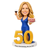 Cheers to 50 – Custom 50th Birthday Bobblehead for Her – Customizable Any Outfit & Pose