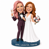 Lesbian Couple Gift – Custom Wedding Bobbleheads with Champagne | Customize Any Outfit & Pose