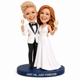 Lesbian Wedding Gifts – Custom Lesbian Couple Bobbleheads with Champagne | Customize Any Outfit & Pose
