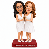 Lesbian Couple Gift – Custom Champagne Toast Bobbleheads | Customize Any Outfit & Pose