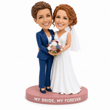Lesbian Wedding Gifts – Custom Lesbian Couple Bobbleheads with Bouquet | Customize Any Outfit & Pose