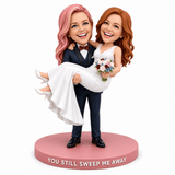 Lesbian Wedding Gifts – Custom Lesbian Couple Bobbleheads in Bridal Carry Pose | Customize Any Outfit & Pose