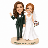 Lesbian Wedding Gifts – Custom Lesbian Couple Bobbleheads Holding Hands | Customize Any Outfit & Pose