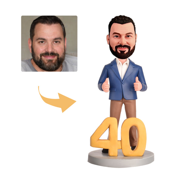 40th Birthday Gift for Men - Custom Bobblehead - The man with his thumb out