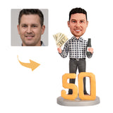 50th Birthday Gifts for Men - Custom Bobbleheads - Man in a Plaid Shirt