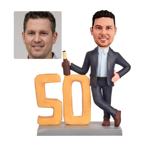 50th Birthday Gifts for Men - Custom Bobbleheads - The Man in a Suit