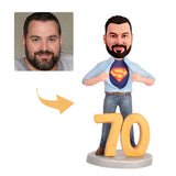 Male 70th Birthday Gifts - Custom Bobbleheads - Super Hero
