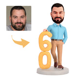 60th Birthday Gift for Men Custom Bobbleheads - The Man in the Blue Shirt