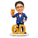 Custom 60th Birthday Bobblehead for Men Holding a Beer –- Customizable Any Outfit & Pose