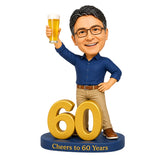 Custom 60th Birthday Bobblehead for Men Holding a Beer –- Customizable Any Outfit & Pose