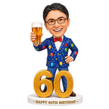 Custom 60th Birthday Bobblehead for Men Holding a Beer –-- Customizable Outfit & Pose