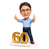 Custom 60th Birthday Bobblehead for Men Giving Two Thumbs Up –— Customizable Any Outfit & Pose
