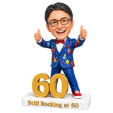Custom 60th Birthday Bobblehead for Men in a Party Suit –– Customizable Any Outfit & Pose