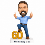 Custom 60th Birthday Bobblehead for Men Giving Two Thumbs Up –- Customizable Any Outfit & Pose