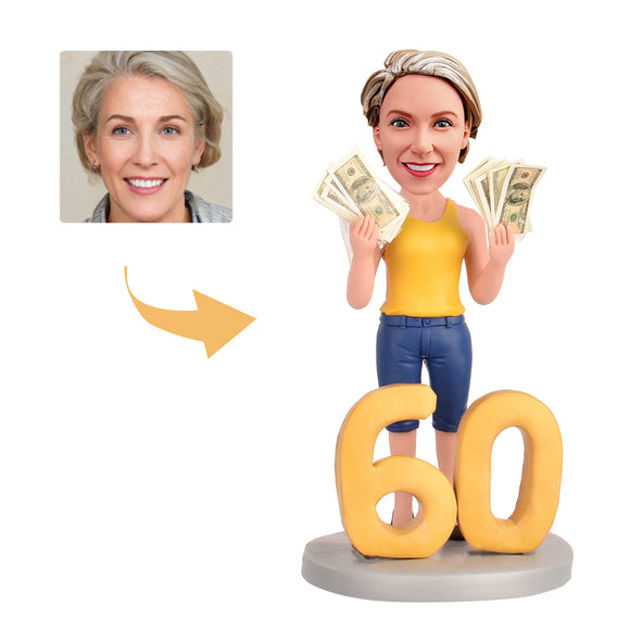 60th Birthday Gift for Mom- Custom Bobbleheads - Mom Has the Dollar