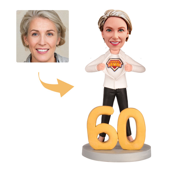 60th Birthday Gift for Mom - Custom Bobbleheads - Super Mom