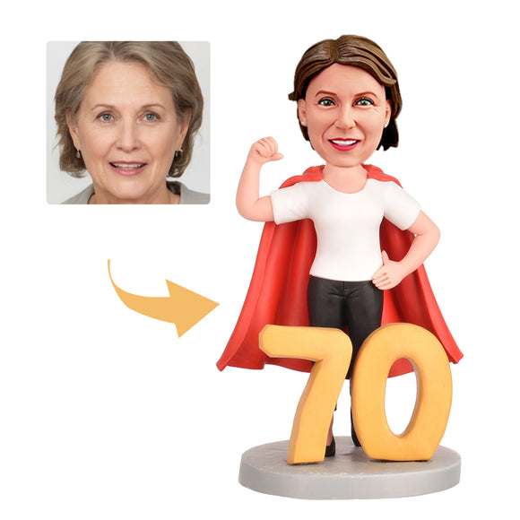 70th Birthday Present for Mom Personalized Custom Bobbleheads - Super Mom