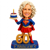 Custom 60th Birthday Superhero Bobblehead for Her – Customizable Any Outfit & Pose