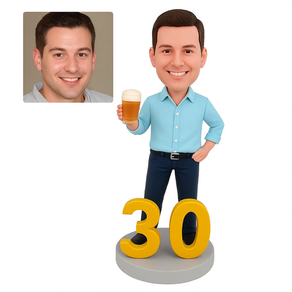 Cheers to 30 – Custom Bobblehead - Mens 30th Birthday Present