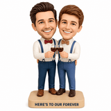 Wedding Gifts for Gay Men – Custom Gay Couple Bobbleheads in Wine Toast Pose | Customize Any Outfit & Pose