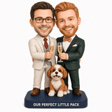 Wedding Gifts for Gay Men – Custom Wine Toast Bobbleheads with Dog | Customize Any Outfit & Pose